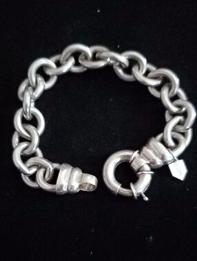 Heavy 70 grms Sterling silver 925 circle link rolo chain bracelet , 13mm & 7.5"